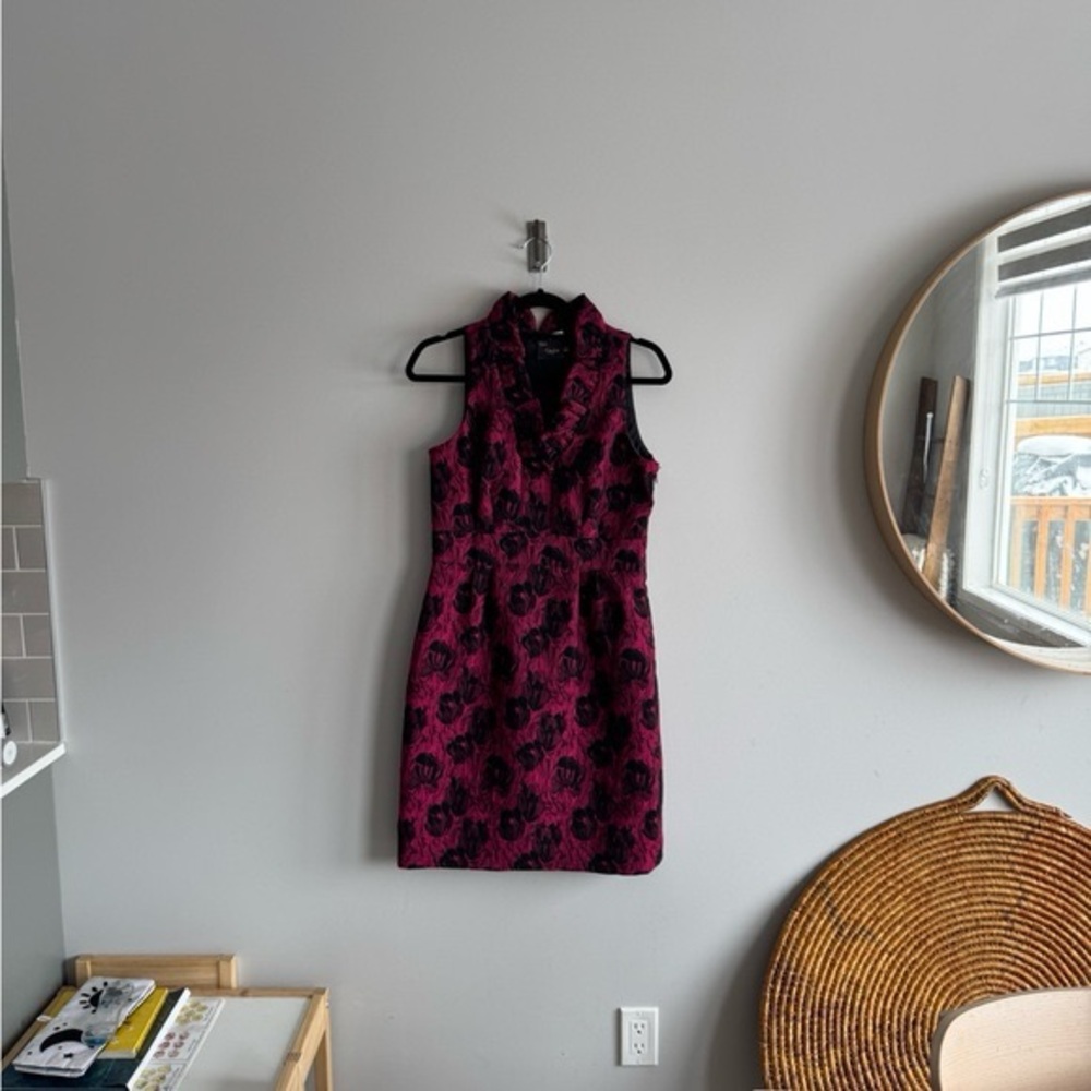 Taylor Black and Pink Halter Sheath Mini Dress
